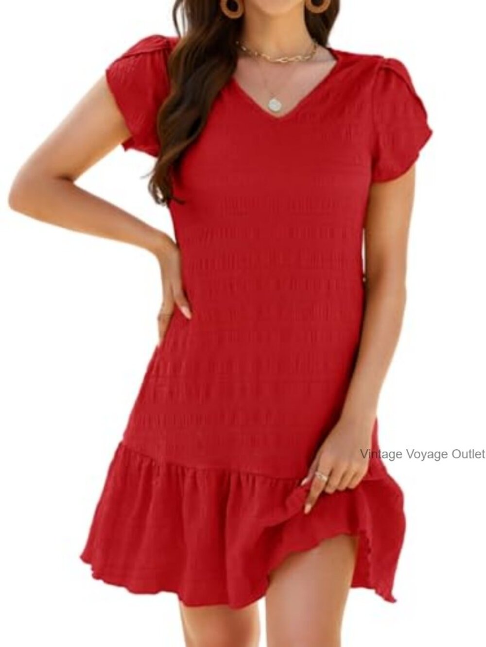 Women's Casual Shift Dress Short Sleeve Ruffle Hem
